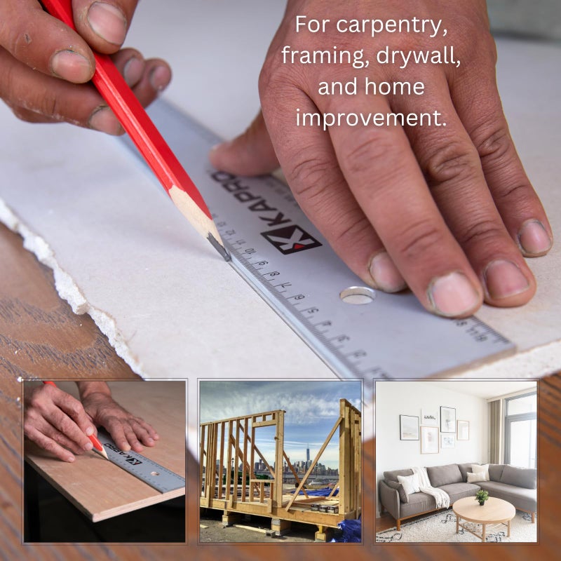 Kapro - 308 Straight Edge Ruler - â…›â€ and 1/16â€ Increments - Contractor Grade - With Wear Resistant Printing - For Carpentry, Drywall, Drafting - Anodized Aluminum - 24 Inch - Image 2